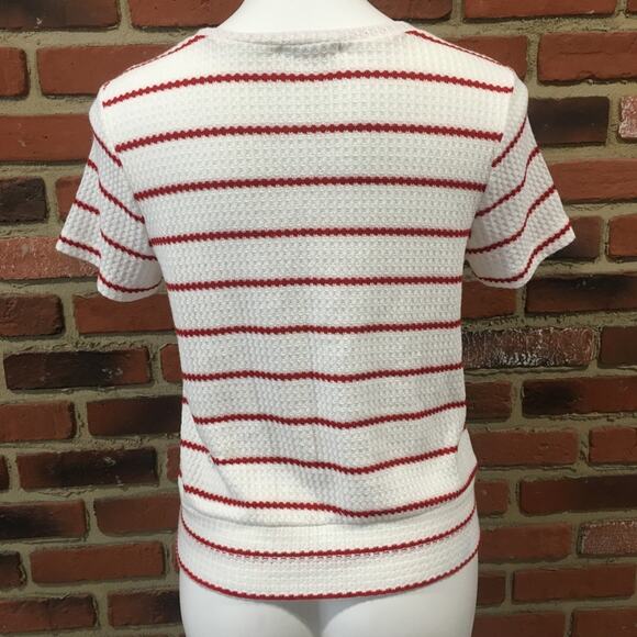 Altar'd State Twist Front Tee Sz S Short Sleeve White and Red Stripe T-Shirt - Picture 5 of 7